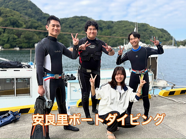 秋の安良里ボートダイビングを楽しむ様子